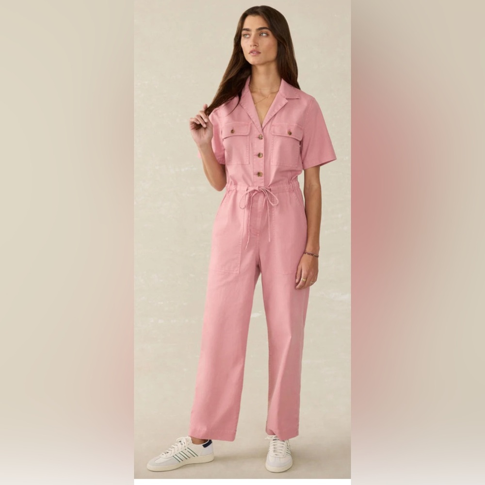 FAHERTY - UTILITY TWILL RAVEN JUMPSUIT Pink Button-Up Jumpsuit Color: Rose